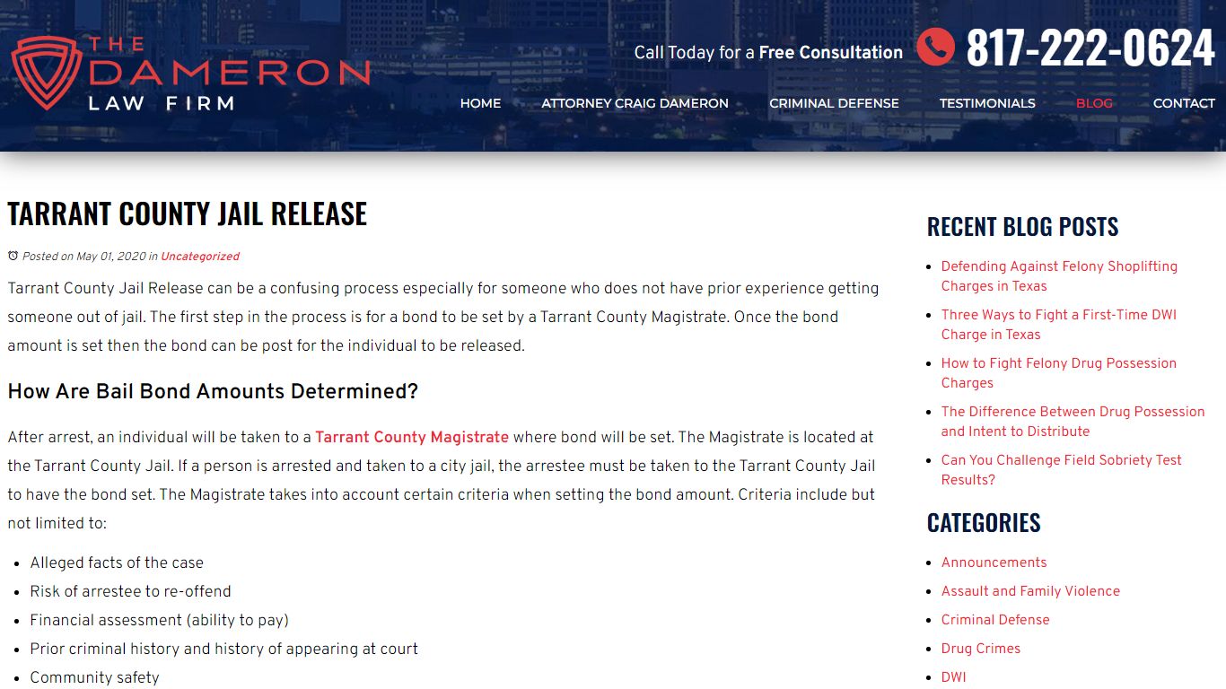 Tarrant County Jail Release - dameronlawfirm.com